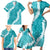 Hawaii Aloha Family Matching Short Sleeve Bodycon Dress and Hawaiian Shirt Teal Quilt Patch Work Mix Plumeria Lei