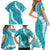 Hawaii Aloha Family Matching Short Sleeve Bodycon Dress and Hawaiian Shirt Teal Quilt Patch Work Mix Plumeria Lei