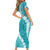 Hawaii Aloha Family Matching Short Sleeve Bodycon Dress and Hawaiian Shirt Teal Quilt Patch Work Mix Plumeria Lei