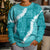 Hawaii Aloha Kid Ugly Christmas Sweater Teal Quilt Patch Work Mix Plumeria Lei