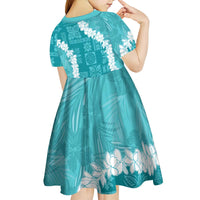 Hawaii Aloha Kid Short Sleeve Dress Teal Quilt Patch Work Mix Plumeria Lei
