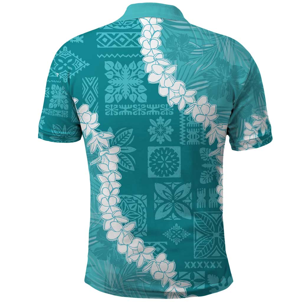 Hawaii Aloha Polo Shirt Teal Quilt Patch Work Mix Plumeria Lei LT7 - Polynesian Pride