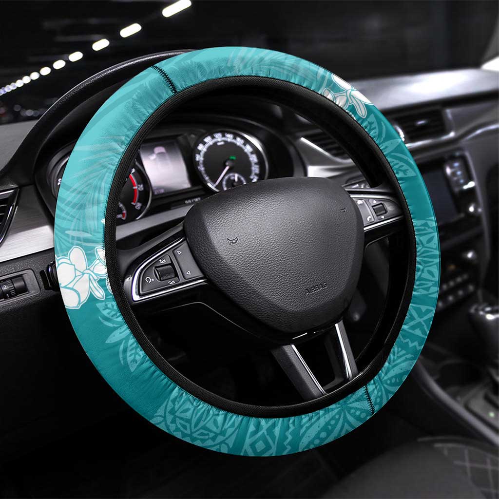 Hawaii Aloha Steering Wheel Cover Teal Quilt Patch Work Mix Plumeria Lei