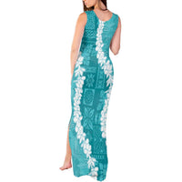 Hawaii Aloha Tank Maxi Dress Teal Quilt Patch Work Mix Plumeria Lei