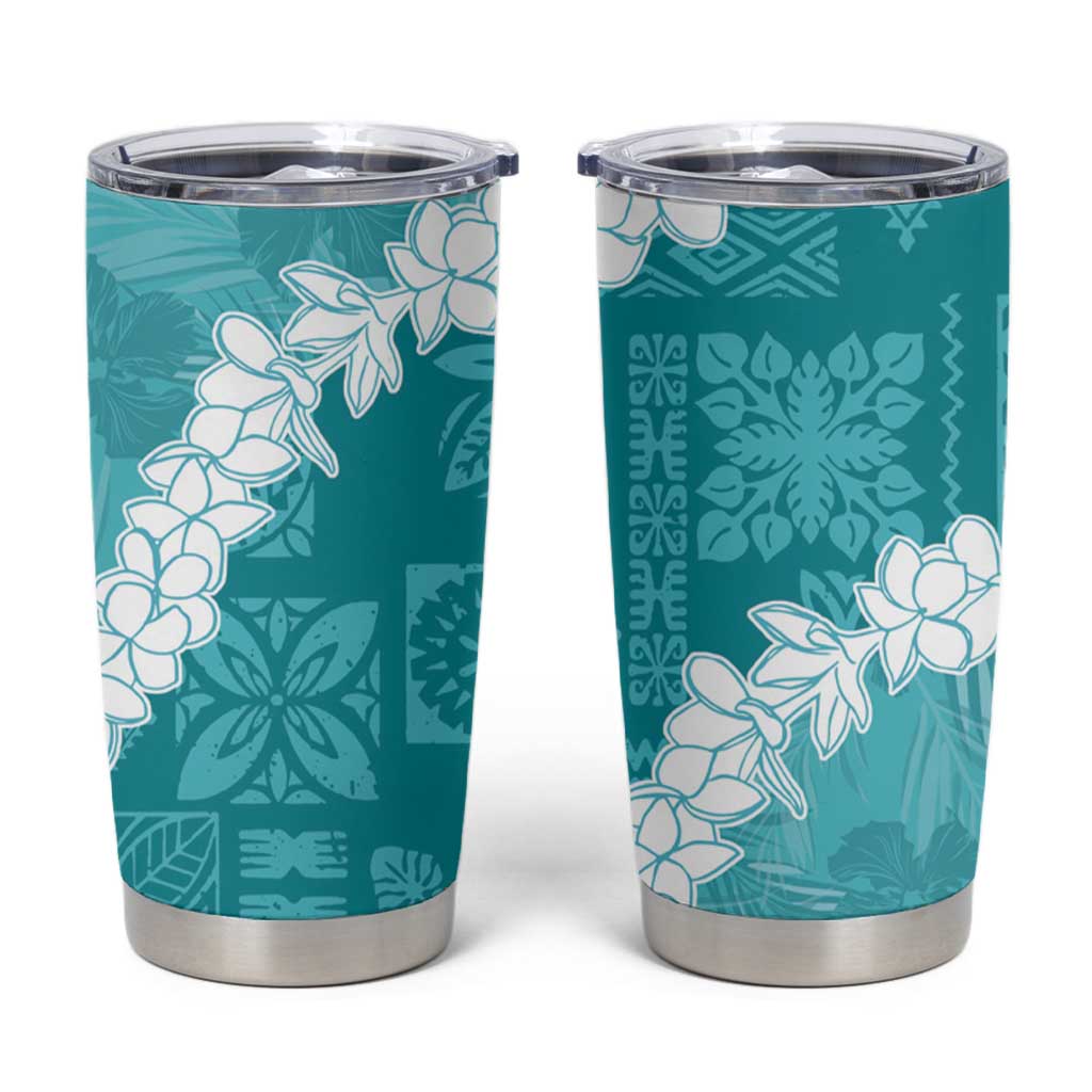 Hawaii Aloha Tumbler Cup Teal Quilt Patch Work Mix Plumeria Lei