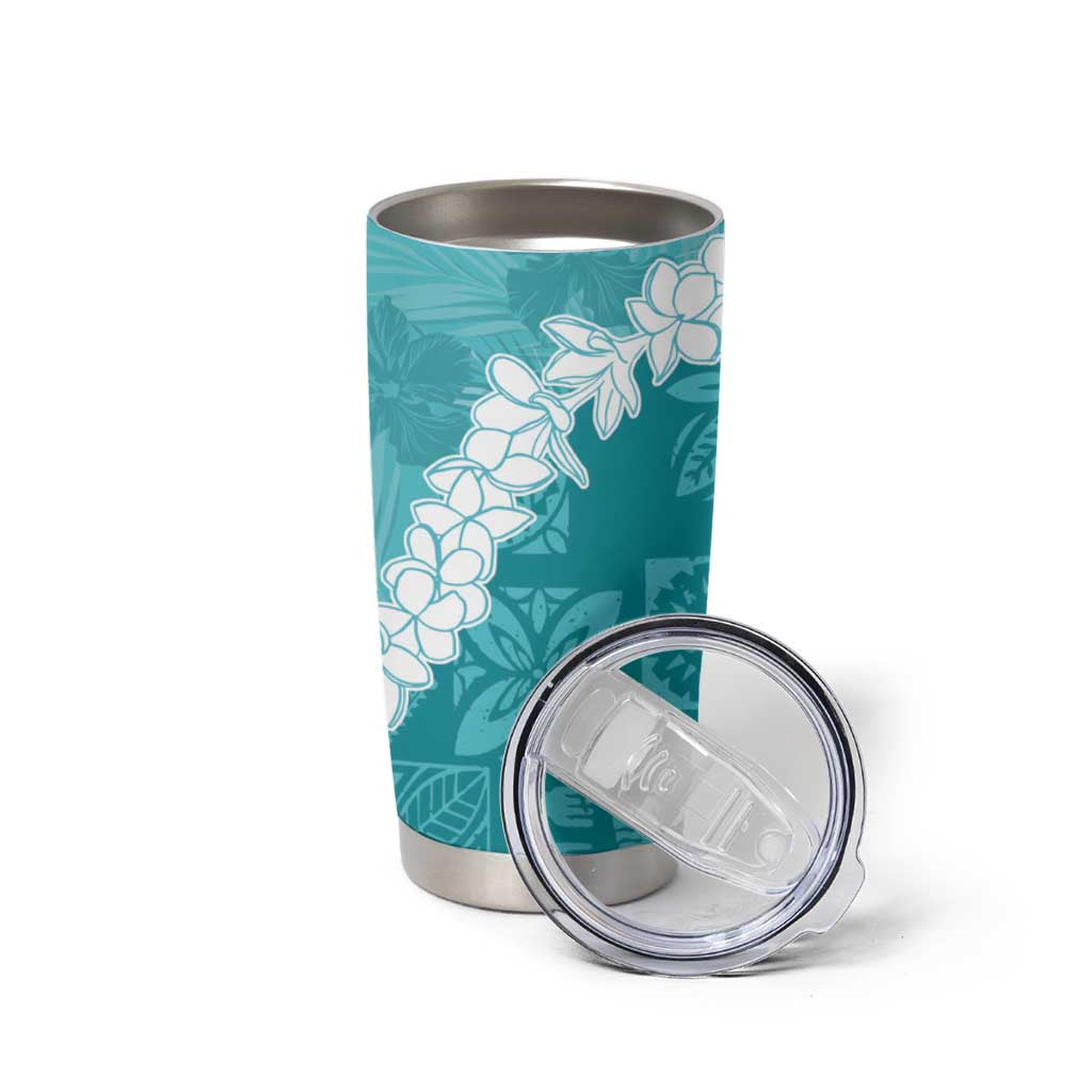 Hawaii Aloha Tumbler Cup Teal Quilt Patch Work Mix Plumeria Lei