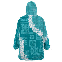 Hawaii Aloha Wearable Blanket Hoodie Teal Quilt Patch Work Mix Plumeria Lei
