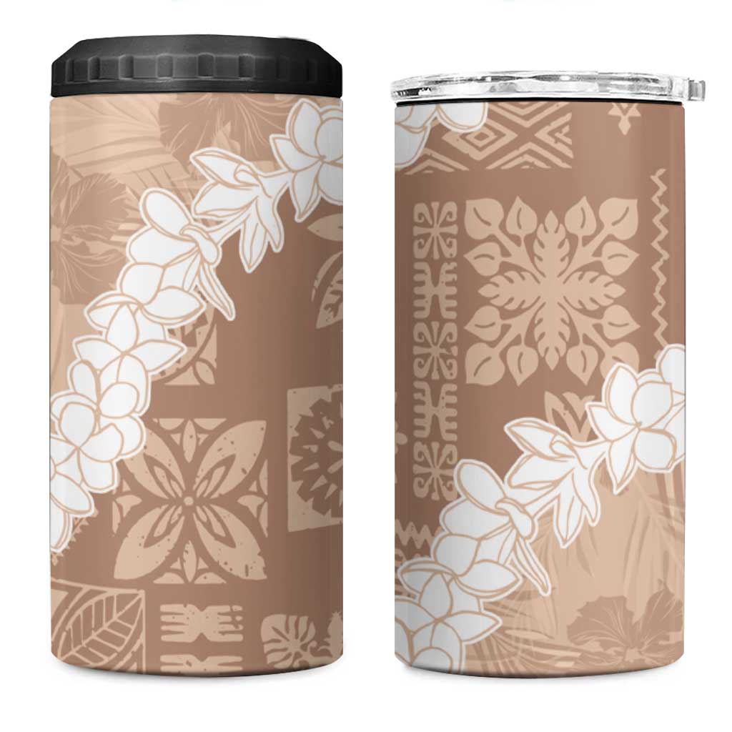 Hawaii Aloha 4 in 1 Can Cooler Tumbler Beige Quilt Patch Work Mix Plumeria Lei