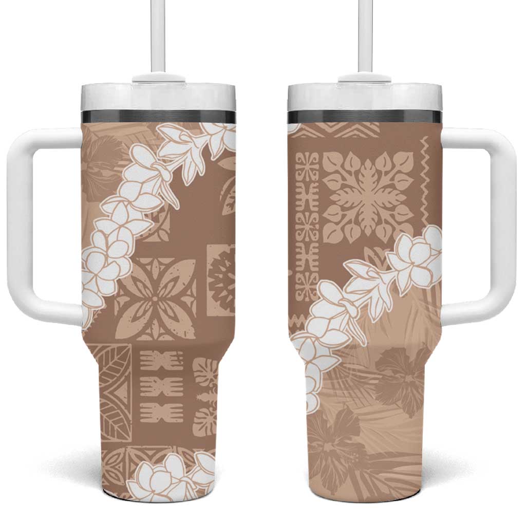 Hawaii Aloha Tumbler With Handle Beige Quilt Patch Work Mix Plumeria Lei