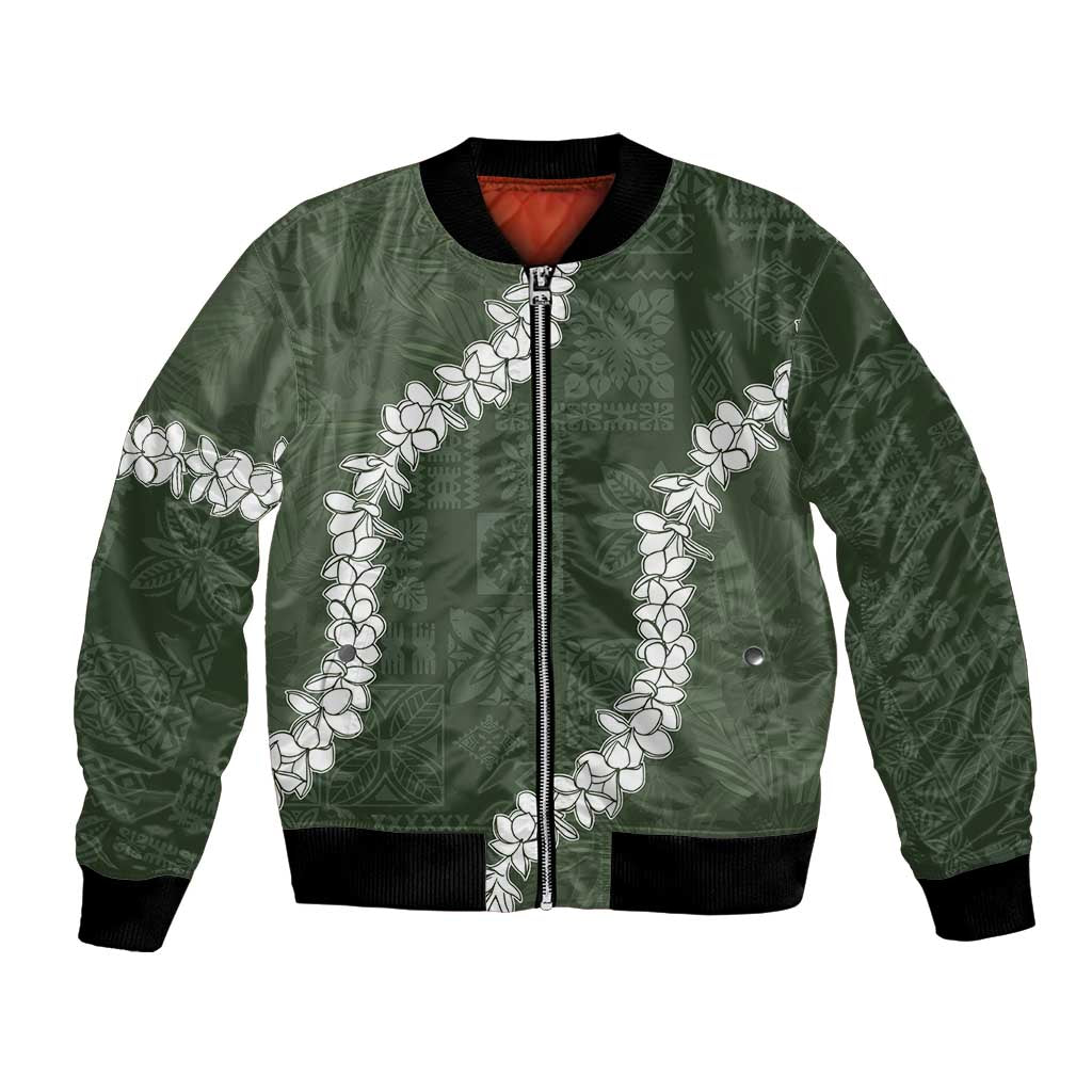 Hawaii Aloha Bomber Jacket Sage Quilt Patch Work Mix Plumeria Lei