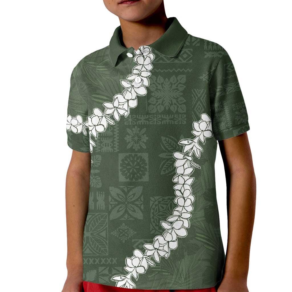 Hawaii Aloha Kid Polo Shirt Sage Quilt Patch Work Mix Plumeria Lei