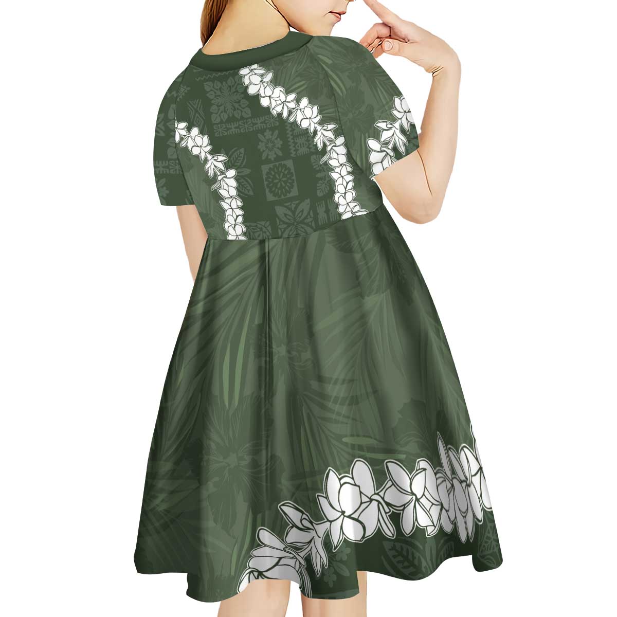 Hawaii Aloha Kid Short Sleeve Dress Sage Quilt Patch Work Mix Plumeria Lei