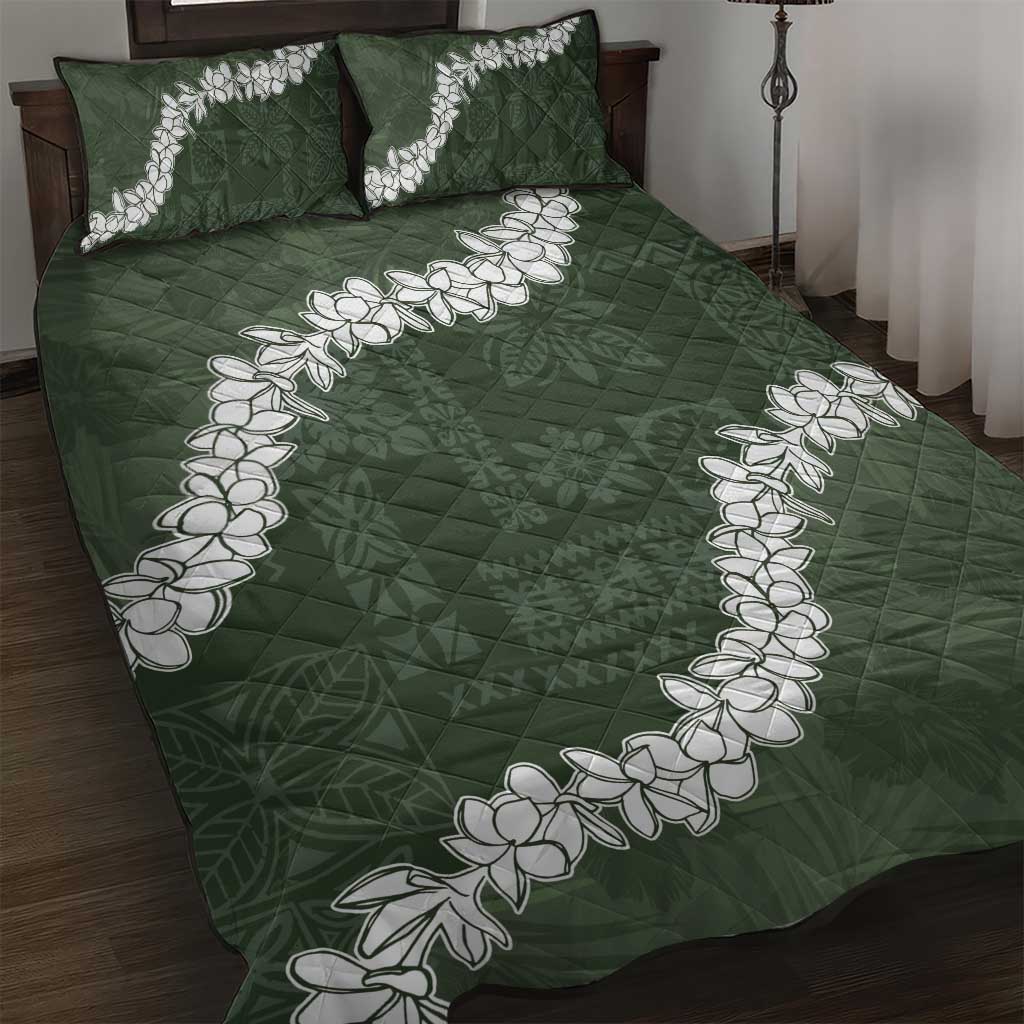 Hawaii Aloha Quilt Bed Set Sage Quilt Patch Work Mix Plumeria Lei