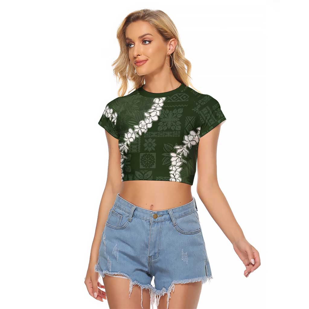 Hawaii Aloha Raglan Cropped T Shirt Sage Quilt Patch Work Mix Plumeria Lei