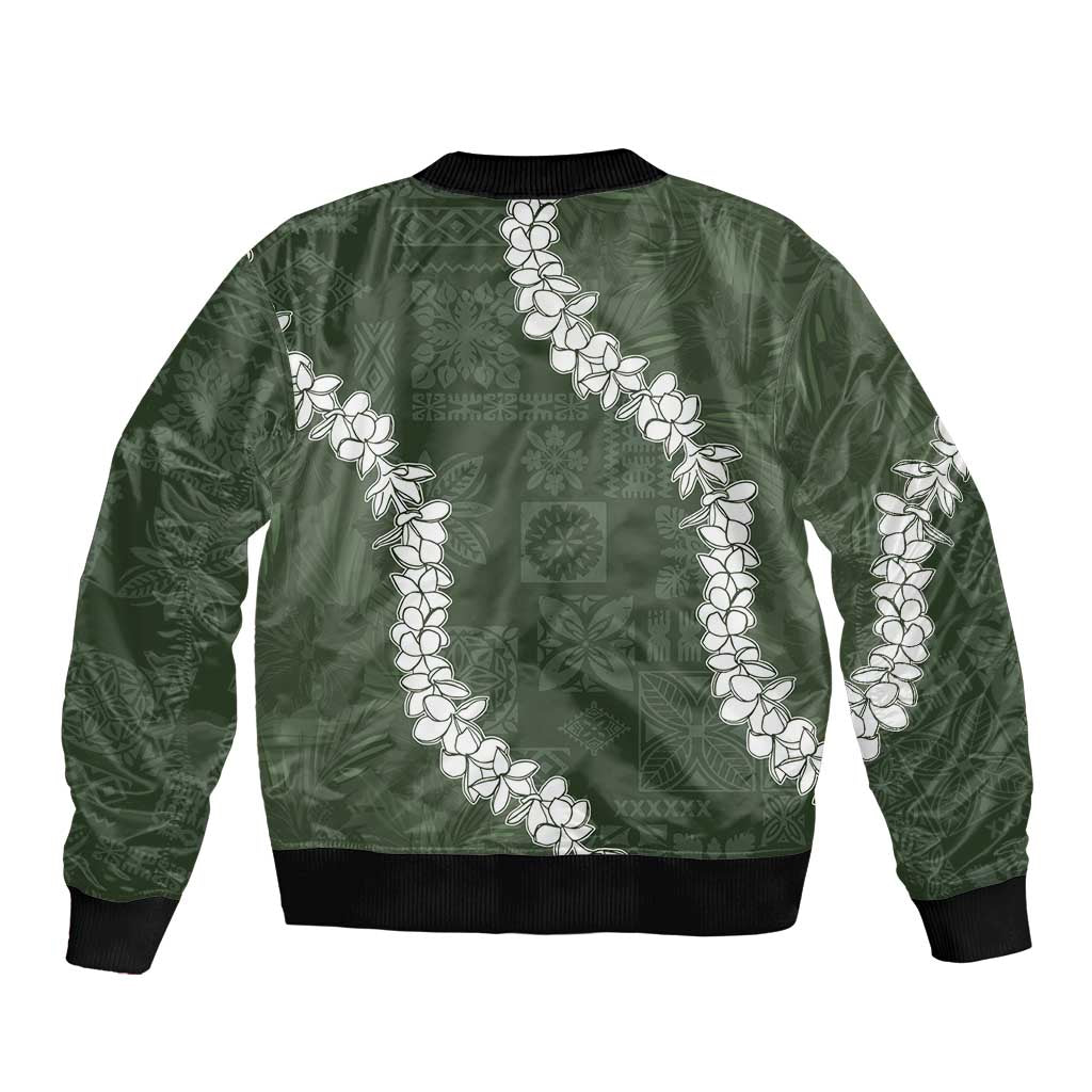 Hawaii Aloha Sleeve Zip Bomber Jacket Sage Quilt Patch Work Mix Plumeria Lei