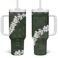 Hawaii Aloha Tumbler With Handle Sage Quilt Patch Work Mix Plumeria Lei
