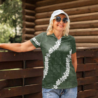Hawaii Aloha Women Polo Shirt Sage Quilt Patch Work Mix Plumeria Lei