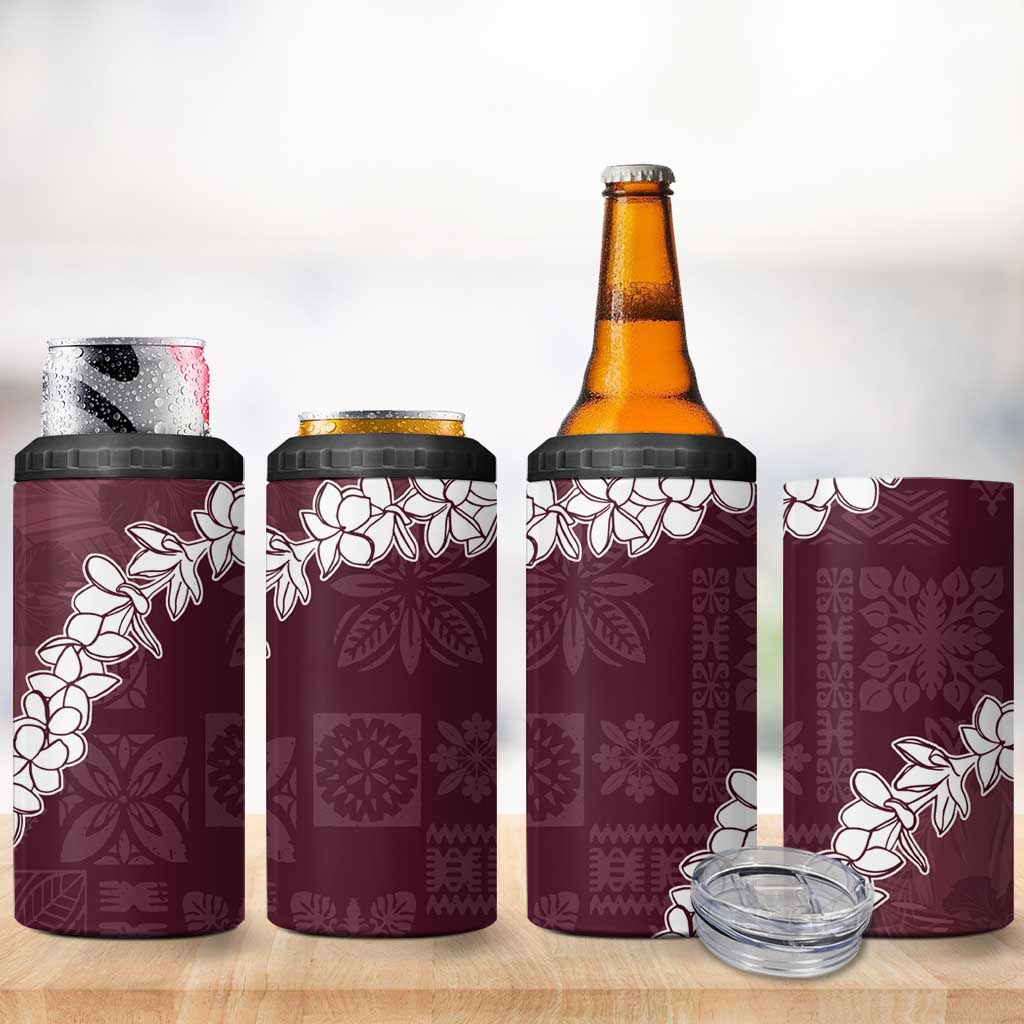 Hawaii Aloha 4 in 1 Can Cooler Tumbler Champange Quilt Patch Work Mix Plumeria Lei