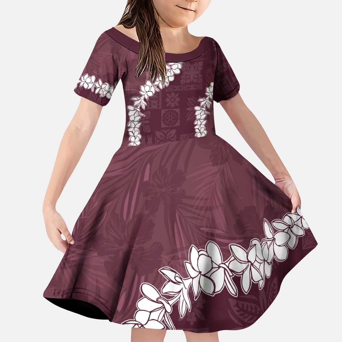 Hawaii Aloha Family Matching Puletasi and Hawaiian Shirt Champange Quilt Patch Work Mix Plumeria Lei