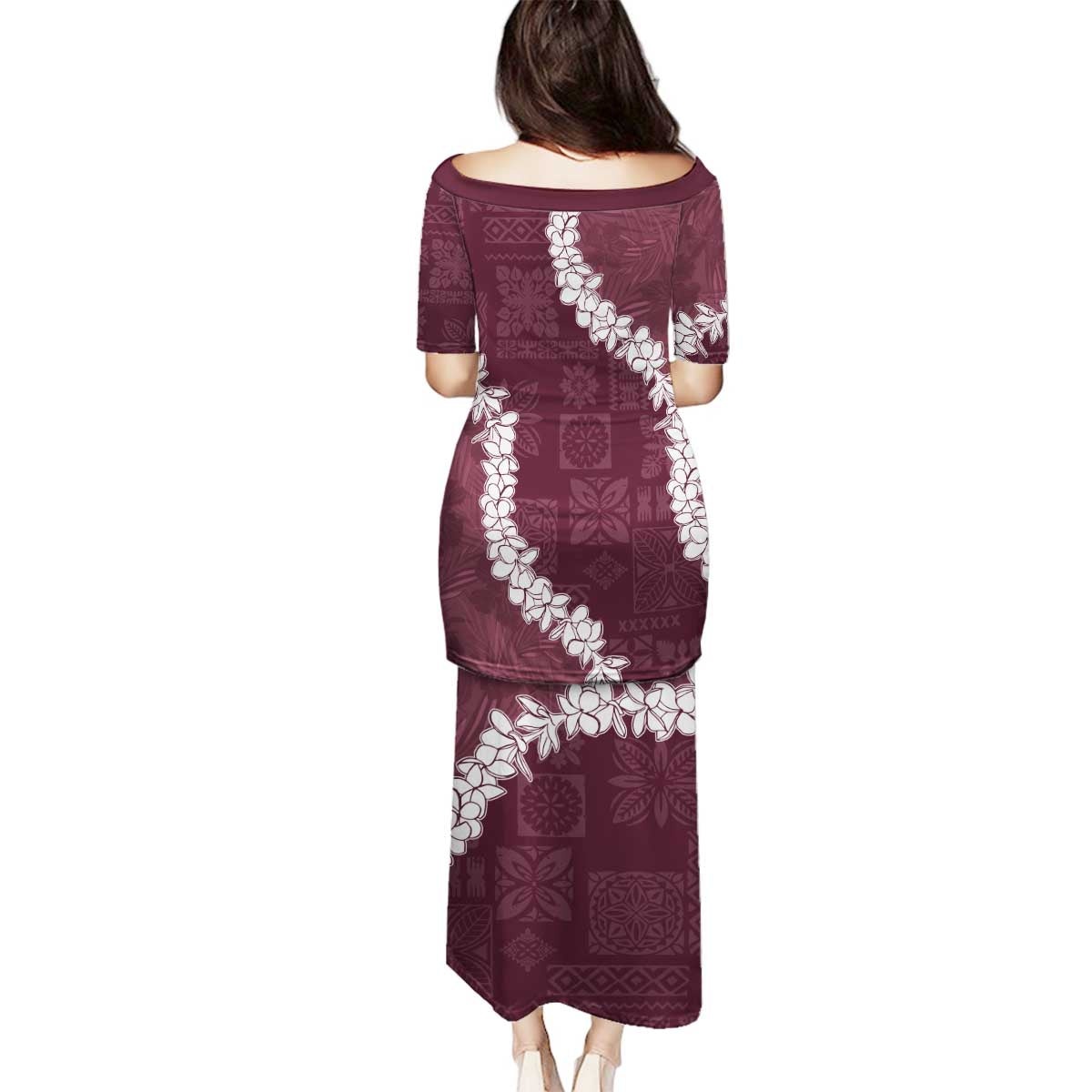 Hawaii Aloha Family Matching Puletasi and Hawaiian Shirt Champange Quilt Patch Work Mix Plumeria Lei