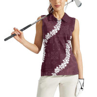 Hawaii Aloha Women Sleeveless Polo Shirt Champange Quilt Patch Work Mix Plumeria Lei