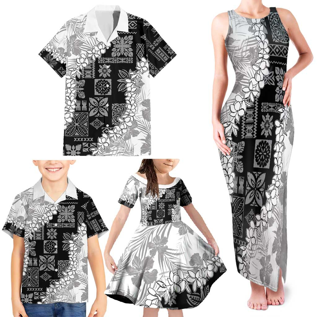 Hawaii Aloha Family Matching Tank Maxi Dress and Hawaiian Shirt White Quilt Patch Work Mix Plumeria Lei