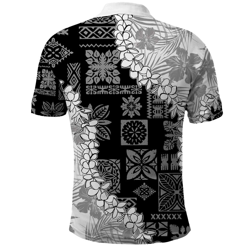 Hawaii Aloha Polo Shirt White Quilt Patch Work Mix Plumeria Lei LT7 - Polynesian Pride