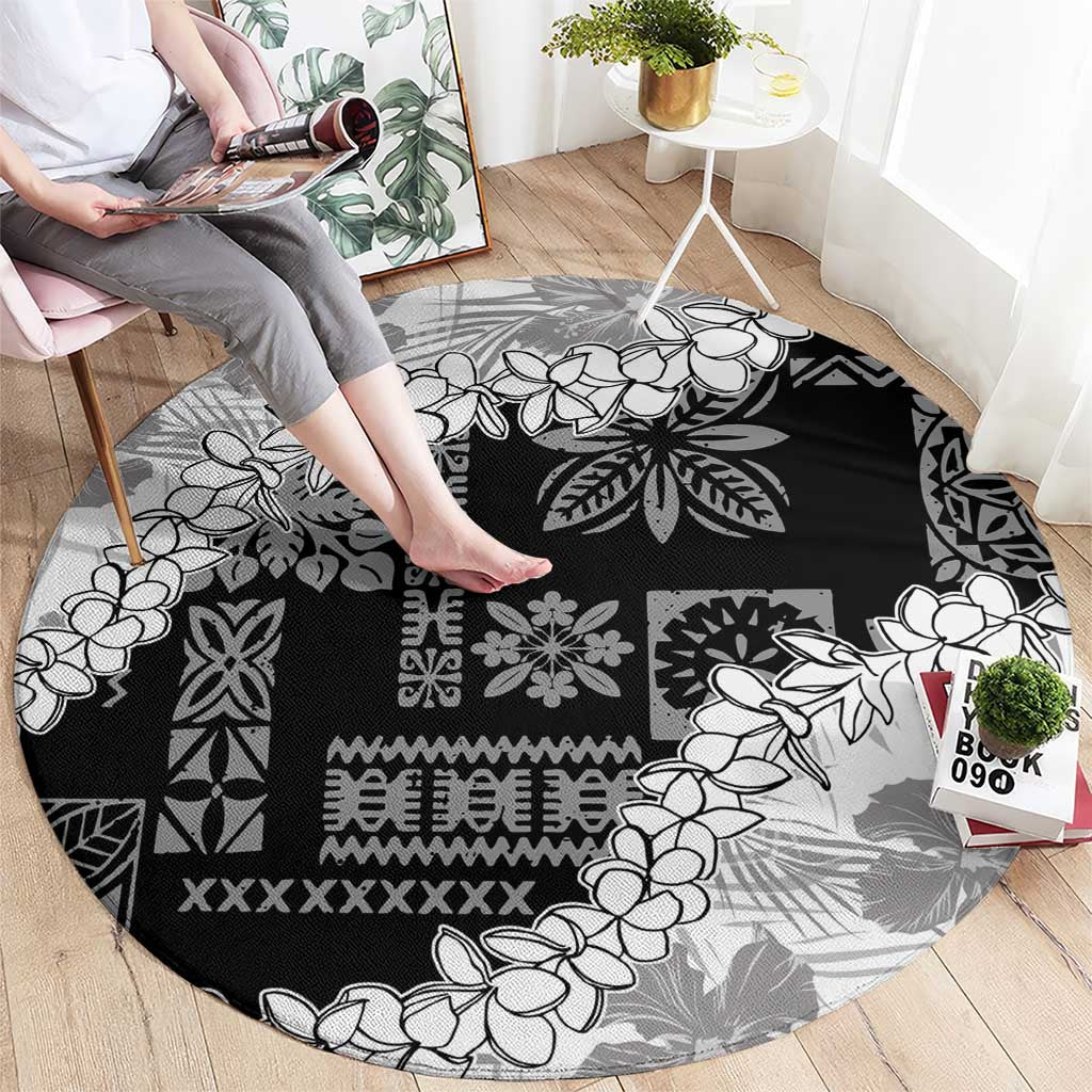 Hawaii Aloha Round Carpet White Quilt Patch Work Mix Plumeria Lei