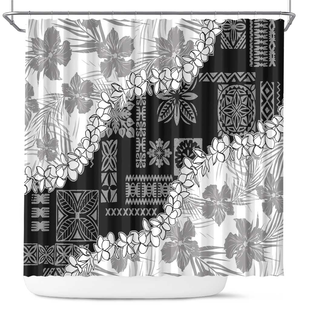 Hawaii Aloha Shower Curtain White Quilt Patch Work Mix Plumeria Lei