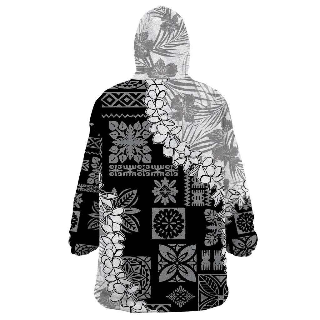 Hawaii Aloha Wearable Blanket Hoodie White Quilt Patch Work Mix Plumeria Lei