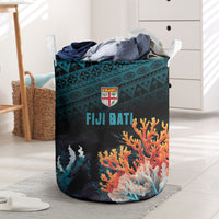 Fiji Bati Rugby Viti Masi Laundry Basket Coral Motifs LT7 Black Turquoise - Polynesian Pride