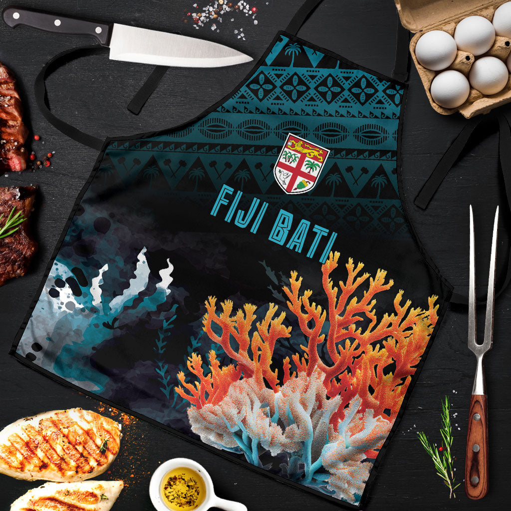 Fiji Bati Rugby Viti Masi Apron Coral Motifs LT7 Black Turquoise - Polynesian Pride
