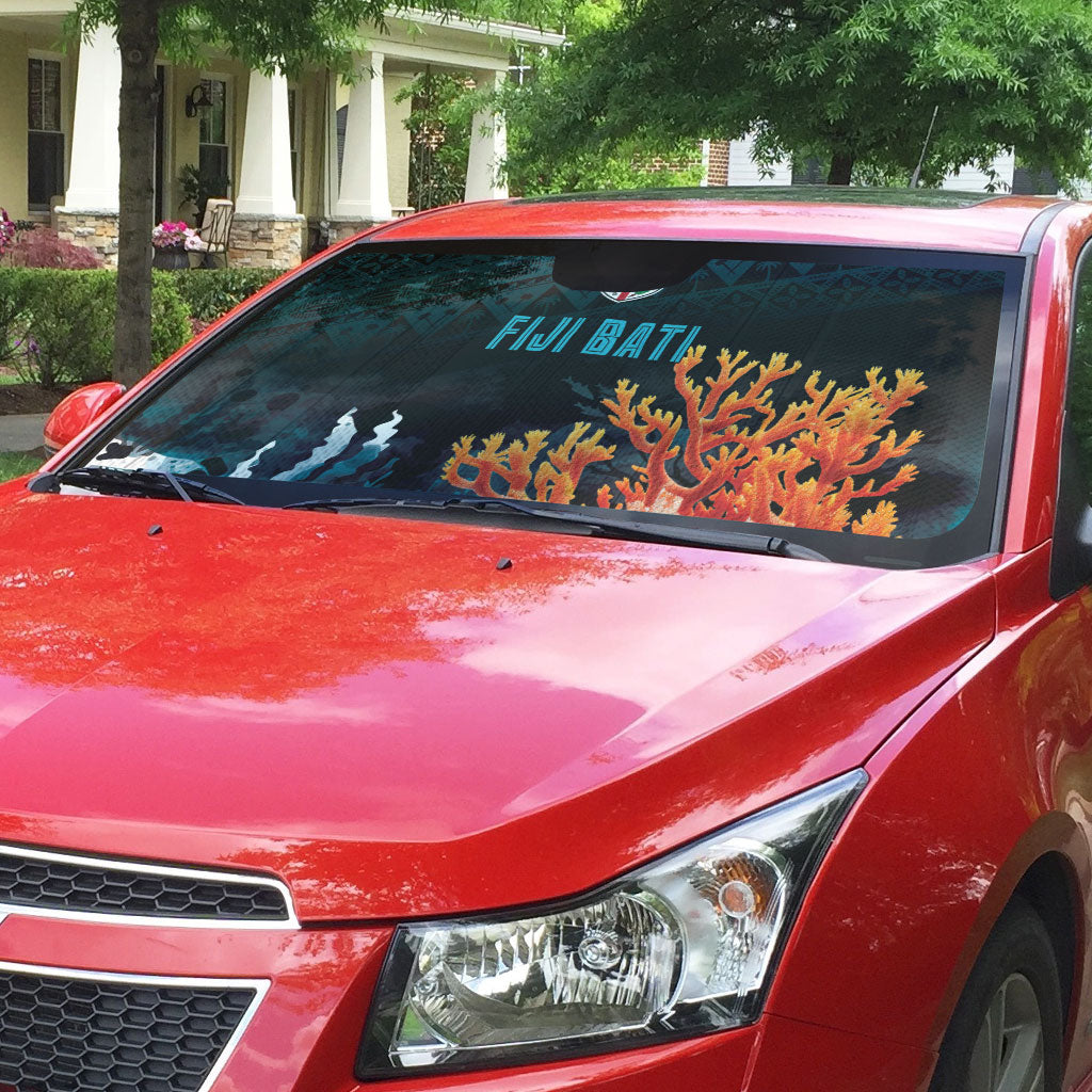 Fiji Bati Rugby Viti Masi Auto Sun Shade Coral Motifs LT7 - Polynesian Pride