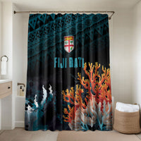 Fiji Bati Rugby Viti Masi Bathroom Set Coral Motifs LT7 Shower Curtain Only Black Turquoise - Polynesian Pride