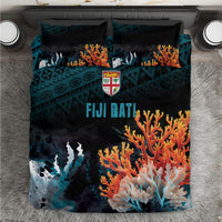 Fiji Bati Rugby Viti Masi Bedding Set Coral Motifs LT7 Black Turquoise - Polynesian Pride