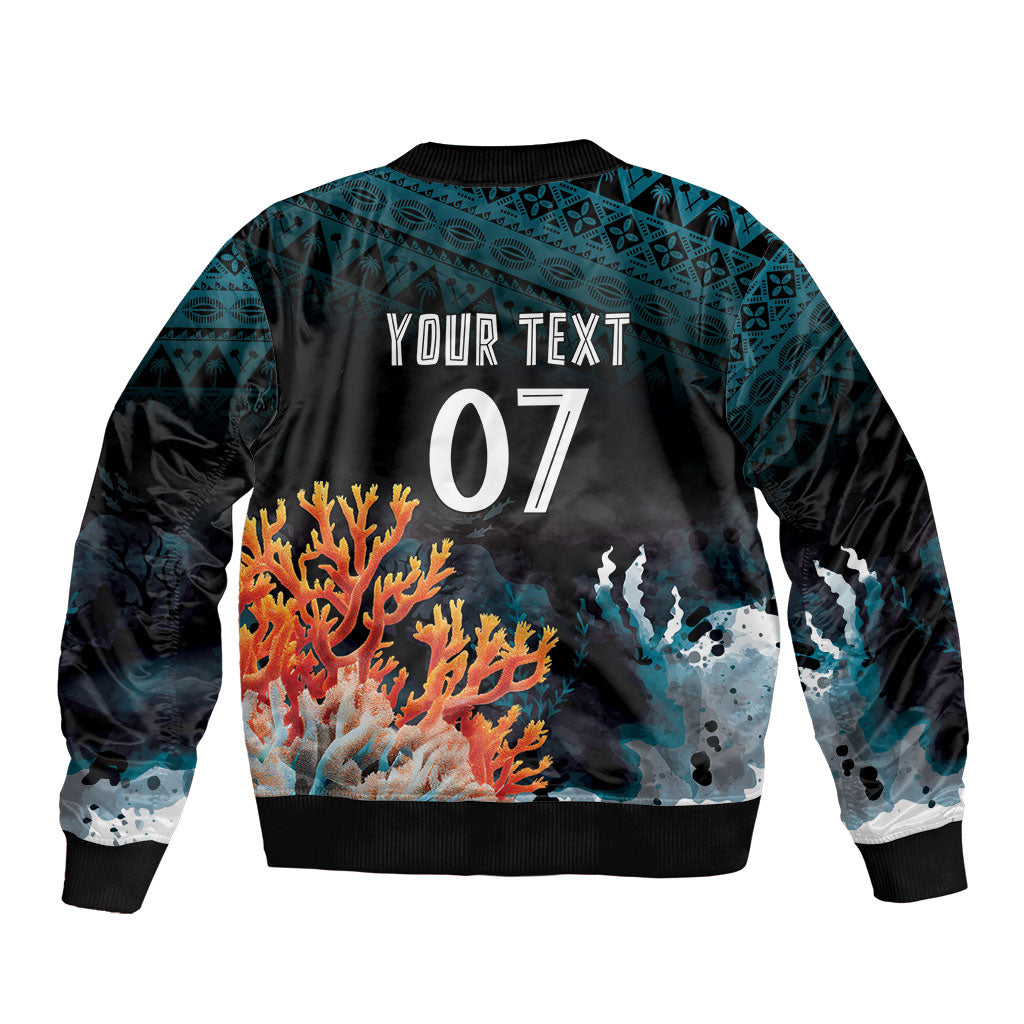 Fiji Bati Rugby Custom Viti Masi Bomber Jacket Coral Motifs LT7 - Polynesian Pride