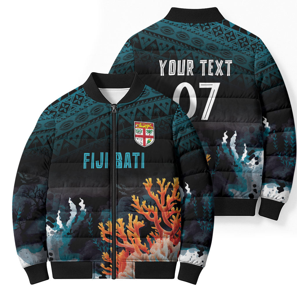 Fiji Bati Rugby Custom Viti Masi Bomber Puffer Jacket Coral Motifs LT7 - Polynesian Pride