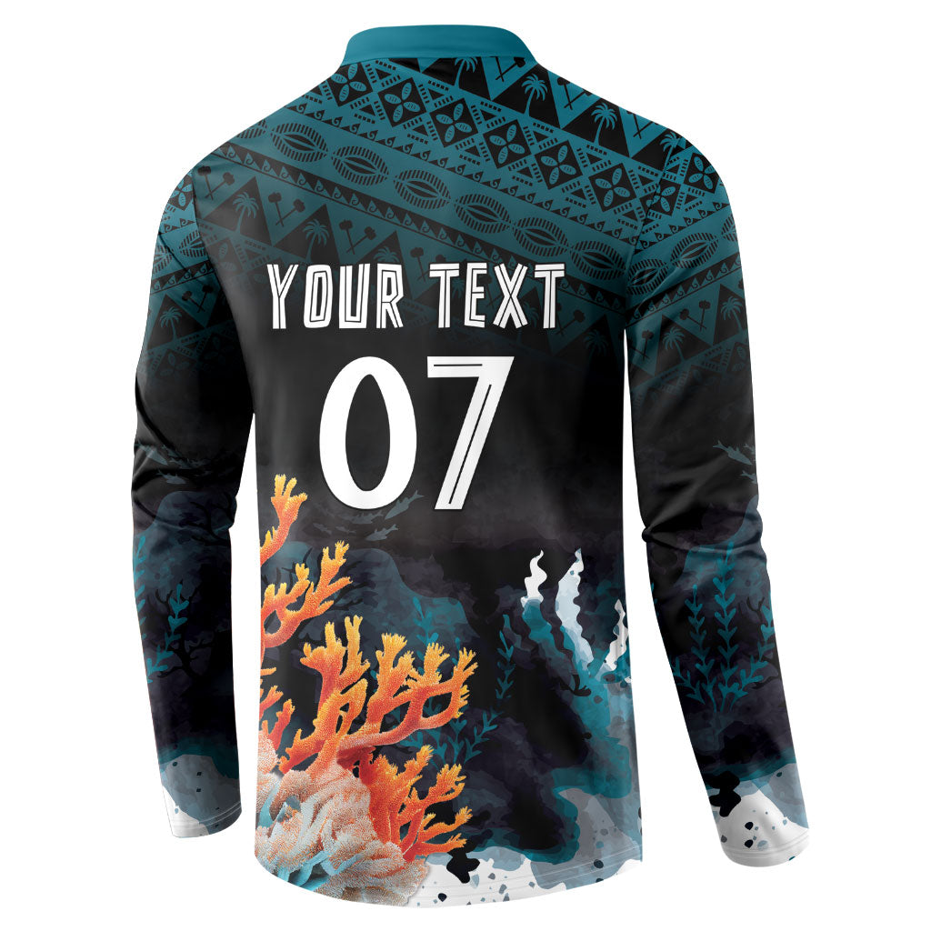 Fiji Bati Rugby Custom Viti Masi Button Sweatshirt Coral Motifs LT7 - Polynesian Pride