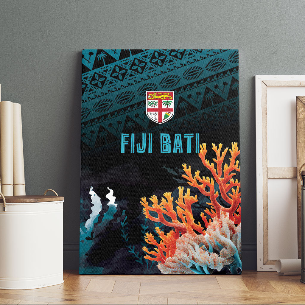 Fiji Bati Rugby Viti Masi Canvas Wall Art Coral Motifs LT7 - Polynesian Pride