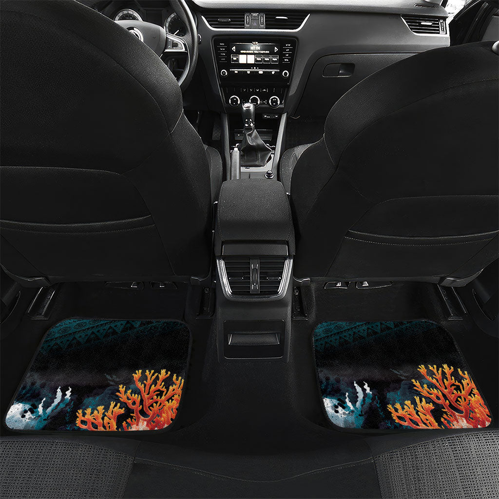 Fiji Bati Rugby Custom Viti Masi Car Mats Coral Motifs LT7 Set 2pcs - Back Black Turquoise - Polynesian Pride