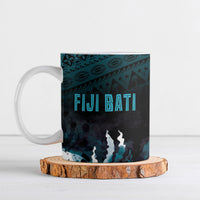 Fiji Bati Rugby Viti Masi Ceramic Mug Coral Motifs LT7 Black Turquoise - Polynesian Pride