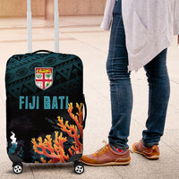 Fiji Bati Rugby Viti Masi Luggage Cover Coral Motifs LT7 Black Turquoise - Polynesian Pride
