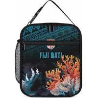 Fiji Bati Rugby Viti Masi Lunch Bag Coral Motifs LT7 10.2 × 8.3 × 4.3 inch Black Turquoise - Polynesian Pride