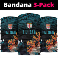 Fiji Bati Rugby Viti Masi Neck Gaiter Coral Motifs LT7 package One Size: 25*50cm Black Turquoise - Polynesian Pride