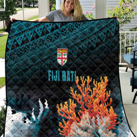 Fiji Bati Rugby Viti Masi Quilt Coral Motifs LT7 Black Turquoise - Polynesian Pride