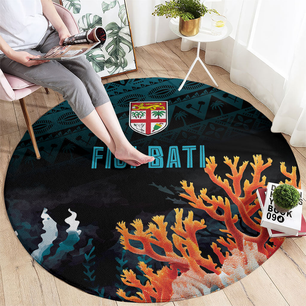Fiji Bati Rugby Viti Masi Round Carpet Coral Motifs LT7 - Polynesian Pride