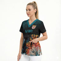 Fiji Bati Rugby Custom Viti Masi Scrub Top Coral Motifs LT7 - Polynesian Pride
