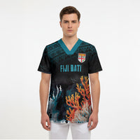 Fiji Bati Rugby Custom Viti Masi Scrub Top Coral Motifs LT7 - Polynesian Pride