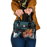 Fiji Bati Rugby Viti Masi Shoulder Handbag Coral Motifs LT7 One Size Black Turquoise - Polynesian Pride