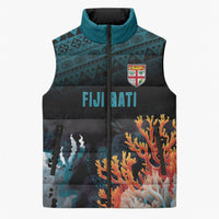 Fiji Bati Rugby Custom Viti Masi Sleeveless Puffer Jacket Coral Motifs LT7 Unisex Black Turquoise - Polynesian Pride